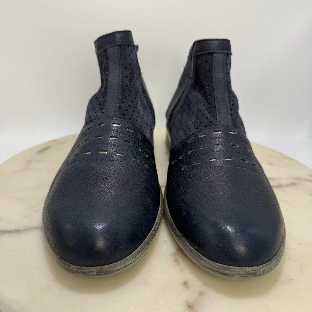 Naot Rivotra Leather & Suede Perforated Slip On Ankle Bootie Navy EU 41/US 9.5